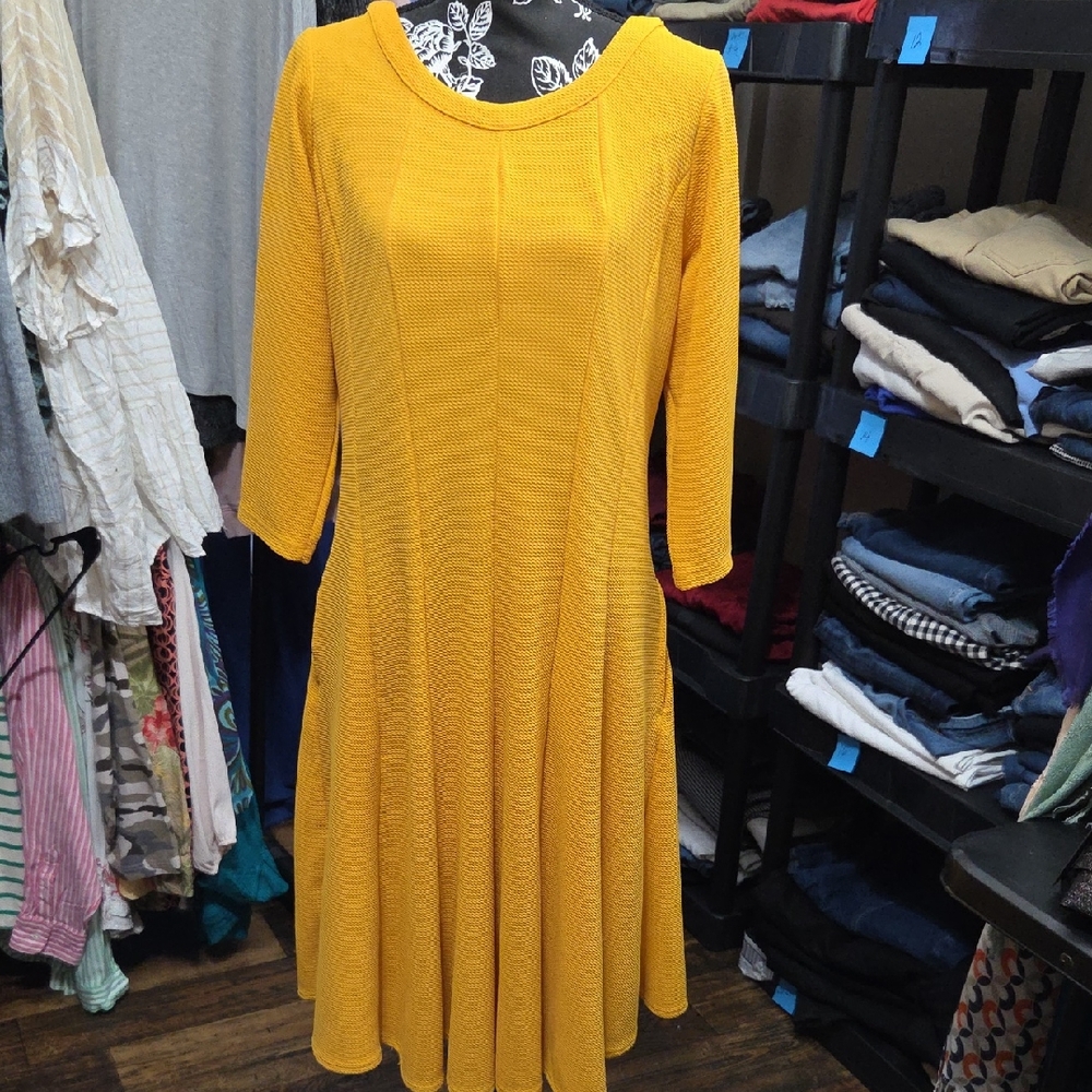 Ashley Stewart Mustard Long Sleeve Dress